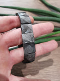 Black Obsidian with Silver Reflection, Large 16 x 13 mm Rectangular Bead, Premium Quality / Flexible Bangle Bracelet
