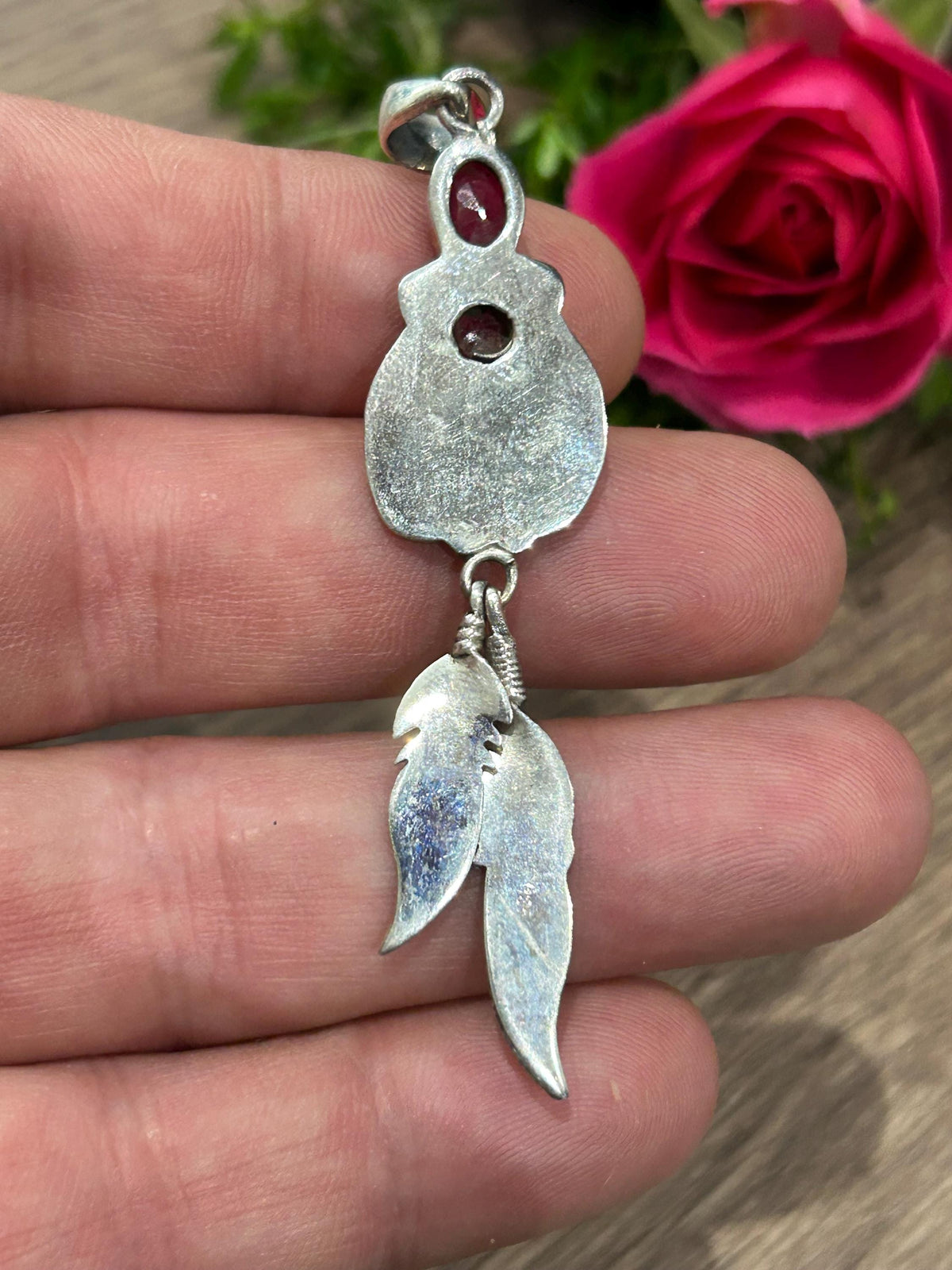 Pendentif attrape-rêves en rubis de Birmanie et argent 925 – 6,4 g