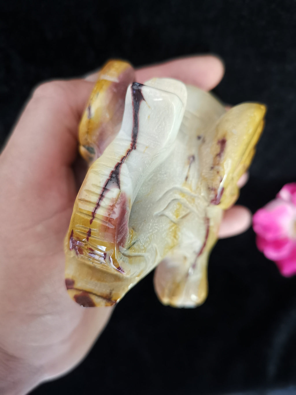 Elephant carved in JASPER MOKAÏTE stone, antique finish