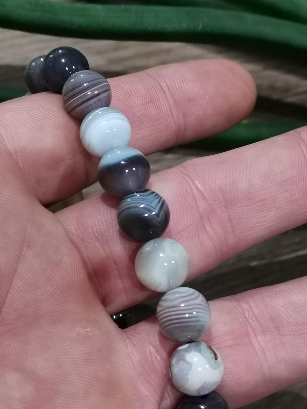 Agata del Mozambico, bracciale con perle rotonde da 10 mm, lunghezza SU MISURA
