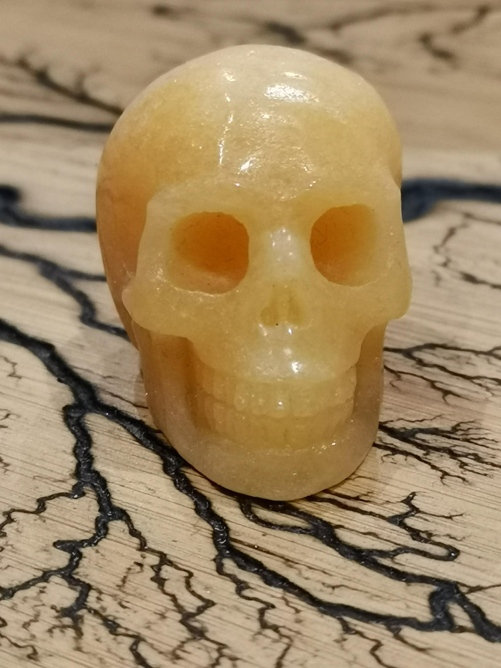 2' CALCITE gialla , teschio di pietra collezione / Litoterapia / Decorazione/ teschio Cranio
