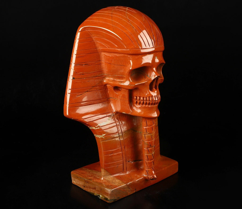 Jaspe Rouge   , Sculpture Crâne Pharaon / Toutankhamon , Egypte  /  vanité