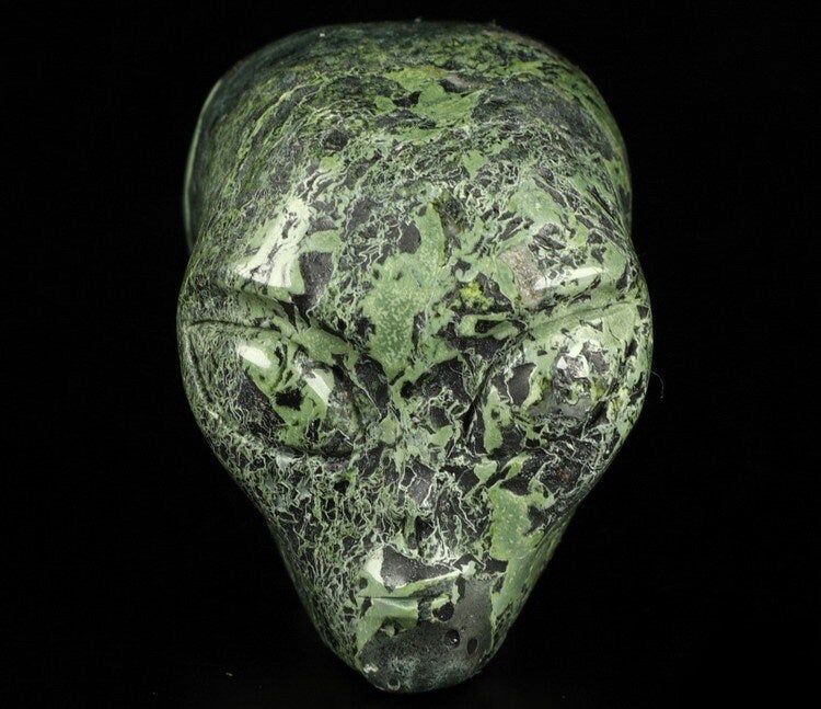 Teschio alieno in diaspro camouflage detto pelle di rana, minerale scolpito da collezione / Teschio REIKI, Cranio, SchÄdel, Cranio