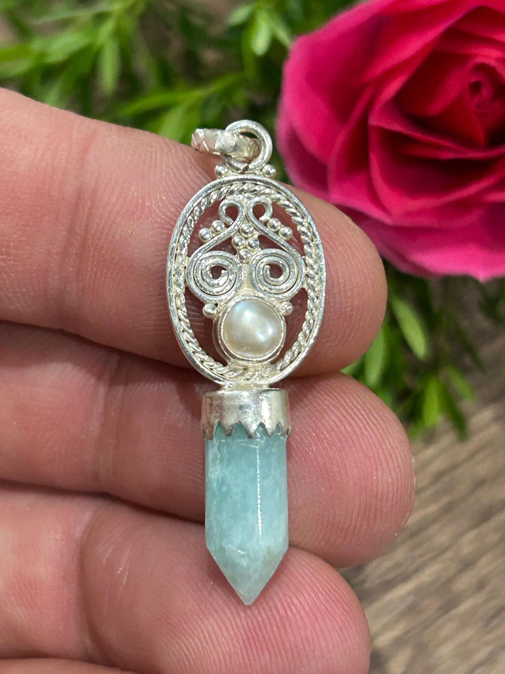 Pendentif en amazonite du Brésil et argent 925 – 3,6 g