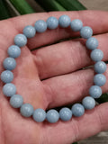 Pulseira em angelite azul, contas redondas de 8 ou 12 mm