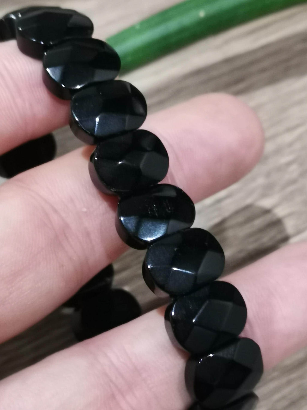 Obsidiana Negra ,  pulsera A Medida -> Perla Ovalada Facetada AAA de 14 por 10 Mm