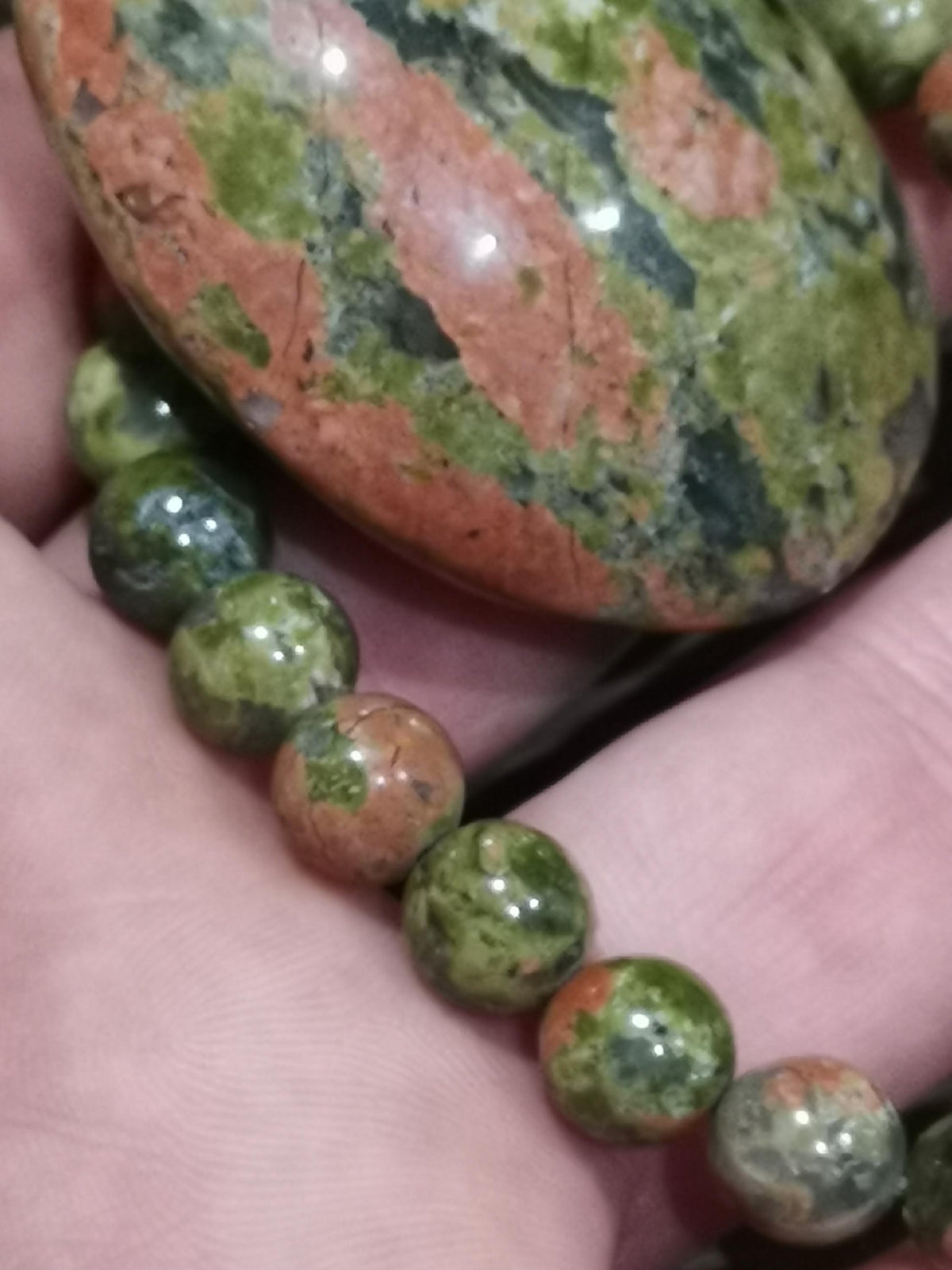Pulseira em unakite natural dos Estados Unidos – Contas de 8 ou 10 mm – À medida