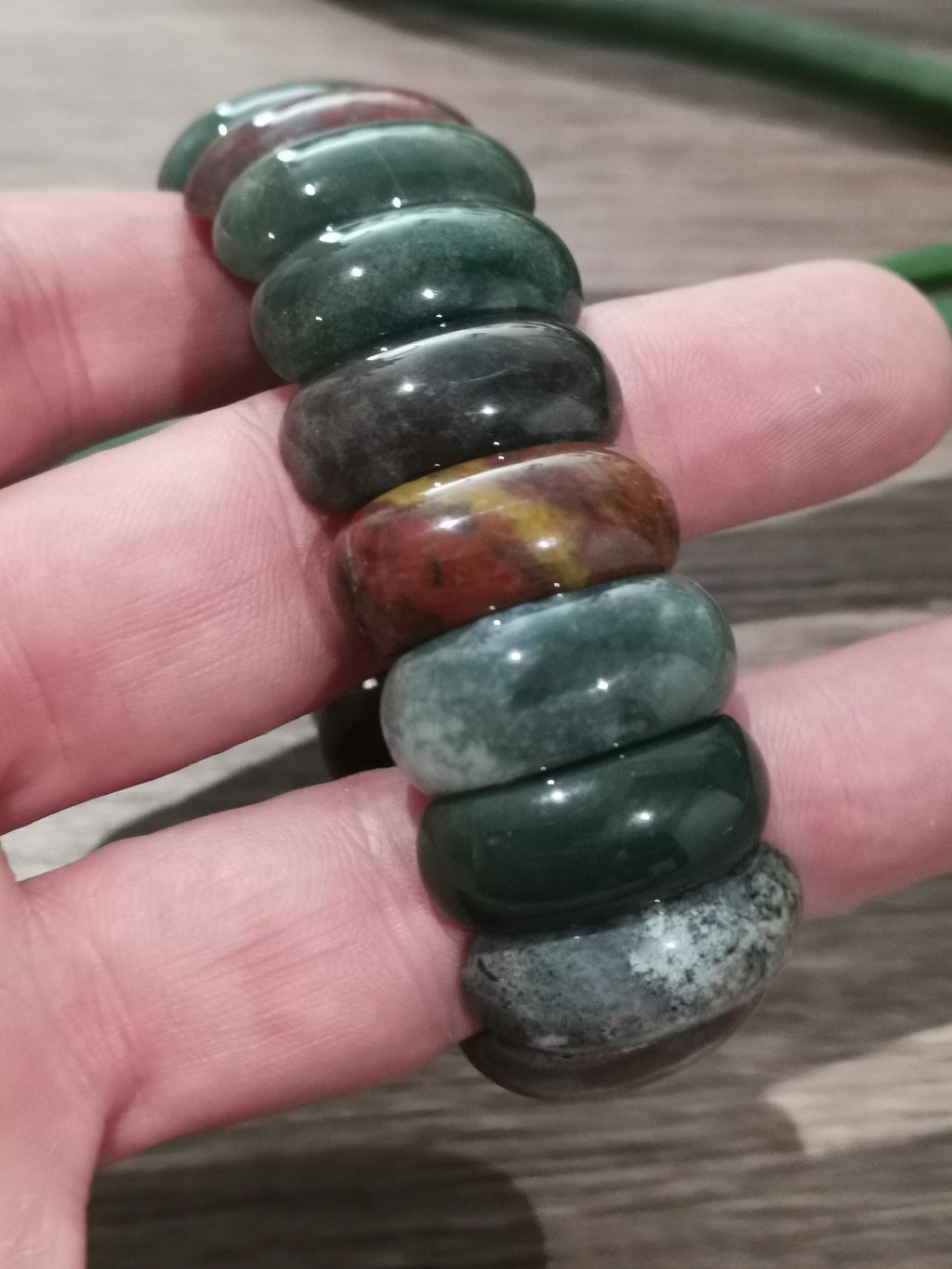Minerals -> Ocean Jasper, Cuff Bracelet with Large Half-Moon Bead, 25 x 10 mm