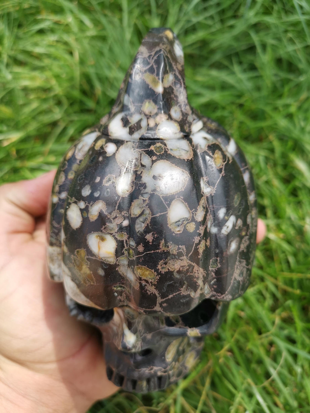 Pumpor i plumitjaspis   / Dödskalle i natursten   /  Skull Kristallskalle / halloween / Pumpa