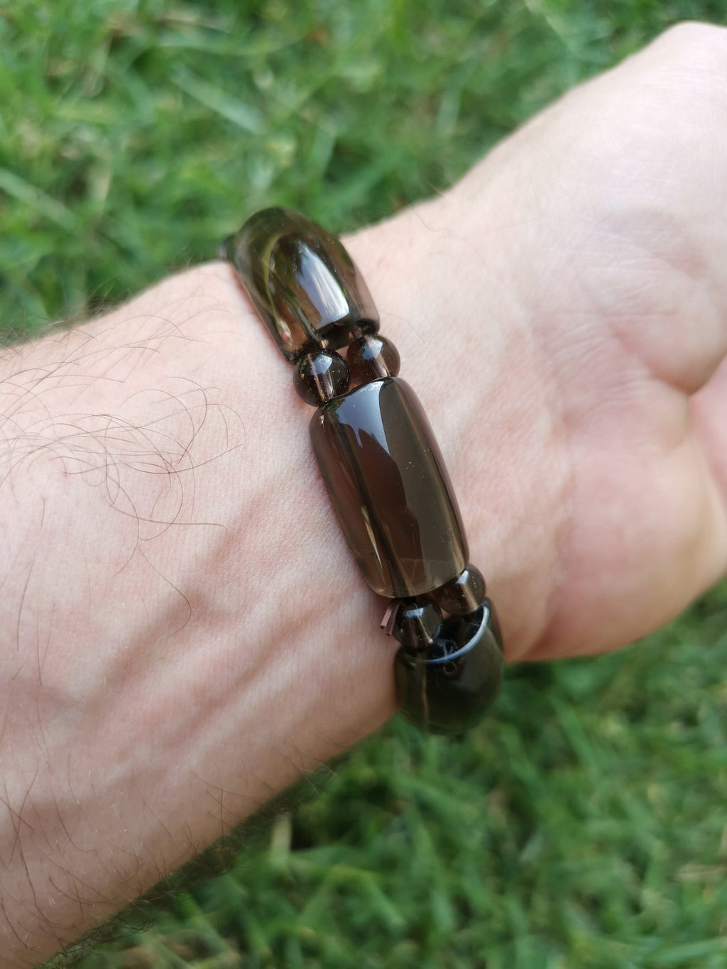 Rookkwarts, unisexarmband, langwerpige kralen met een platte zijde