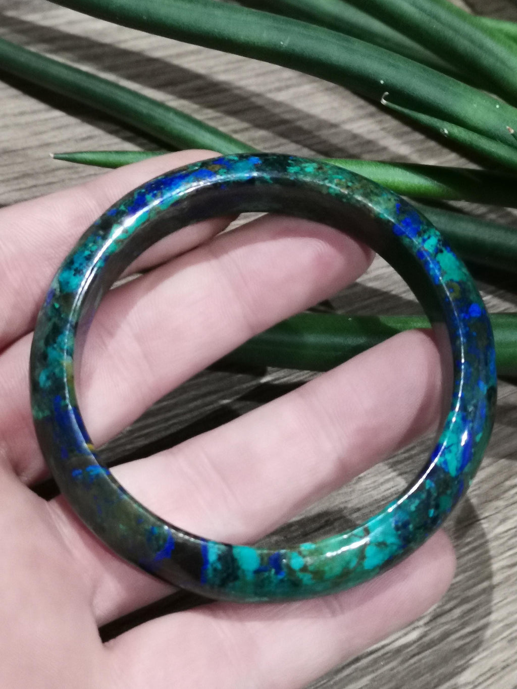 Bracciale RIGIDO tipo bangle in Azurrite e Malachite, Pietra naturale, Diametro 61 mm, Regali, Natale
