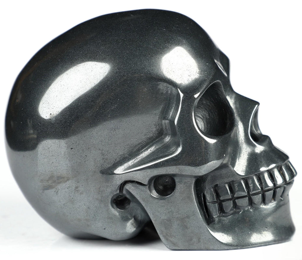 Hématite de Taille M , pierre ferreuse -> Sculpture / Crâne sculpté en pierre naturelle , Memento Mori , méditation , Feng shui , Vanité