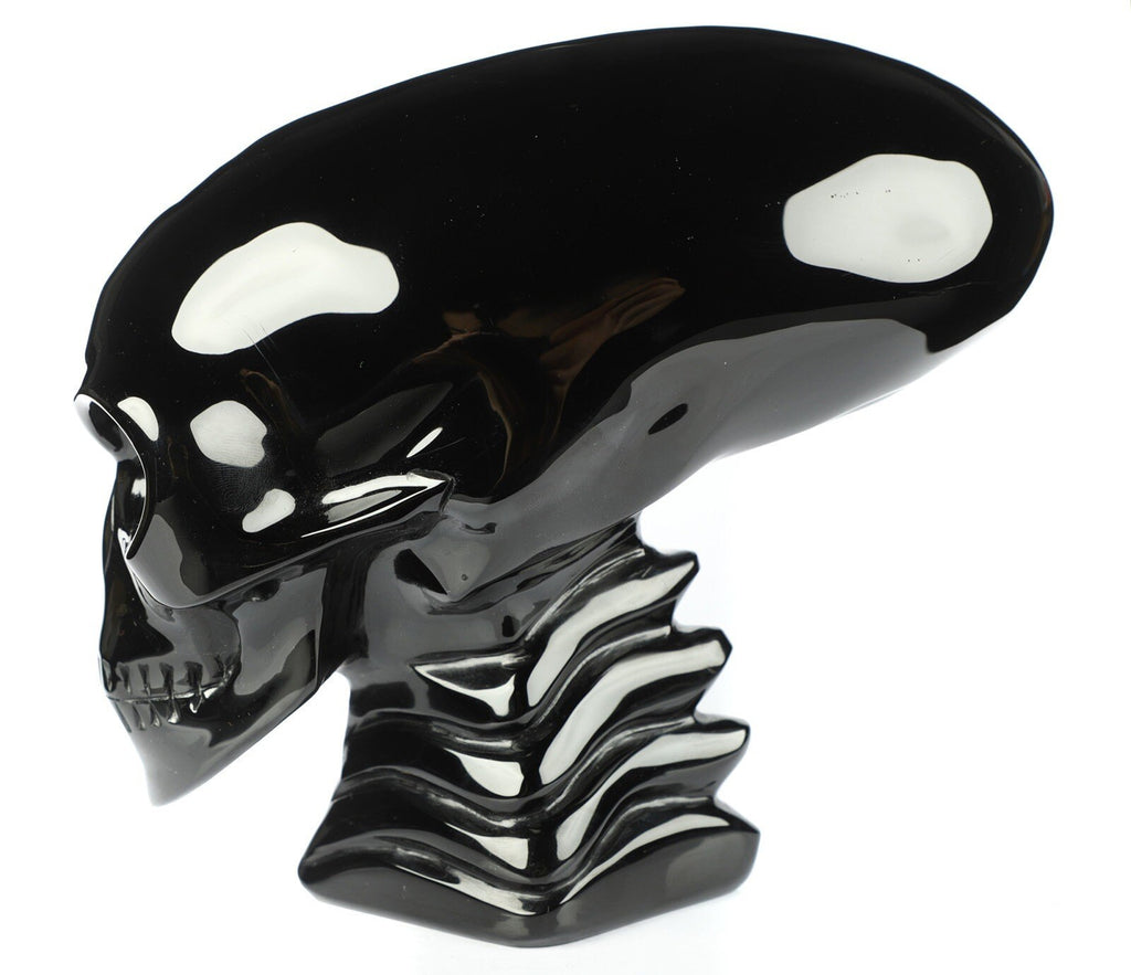 Obsidian SCHWARZ ,6,5 Zoll Skulptur Alien-Schädel Liegend / Maya-Reiseschädel / Lithotherapie / Schädel ; Cranio , Schädel Kristallschädel