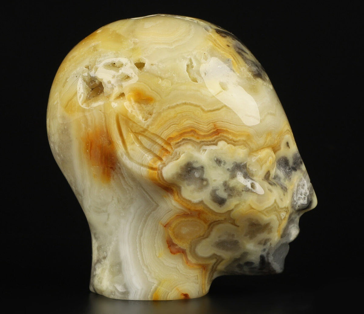 Agate crazy Lace- > ELF / Fée / AVATAR , tête sculpté en pierre naturelle / Memento mori