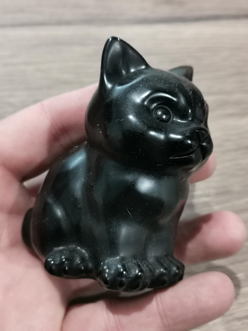 Kleine kitten, sculptuur van natuursteen, naar keuze -> Zwarte obsidiaan of rozenkwarts