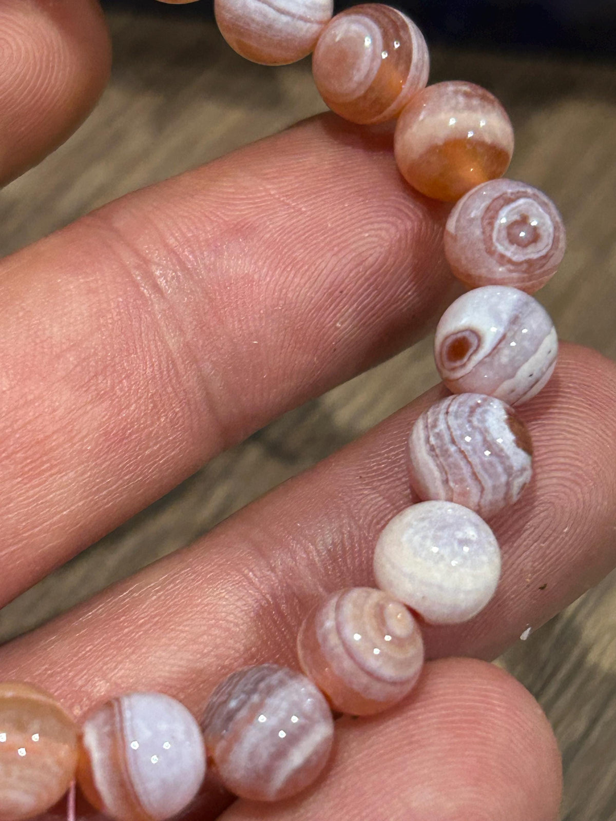 Botswanische Spitzenachat, maßgefertigtes Armband, runde 8-mm-Perle / Harmonie – Ausrichtung – Stärke