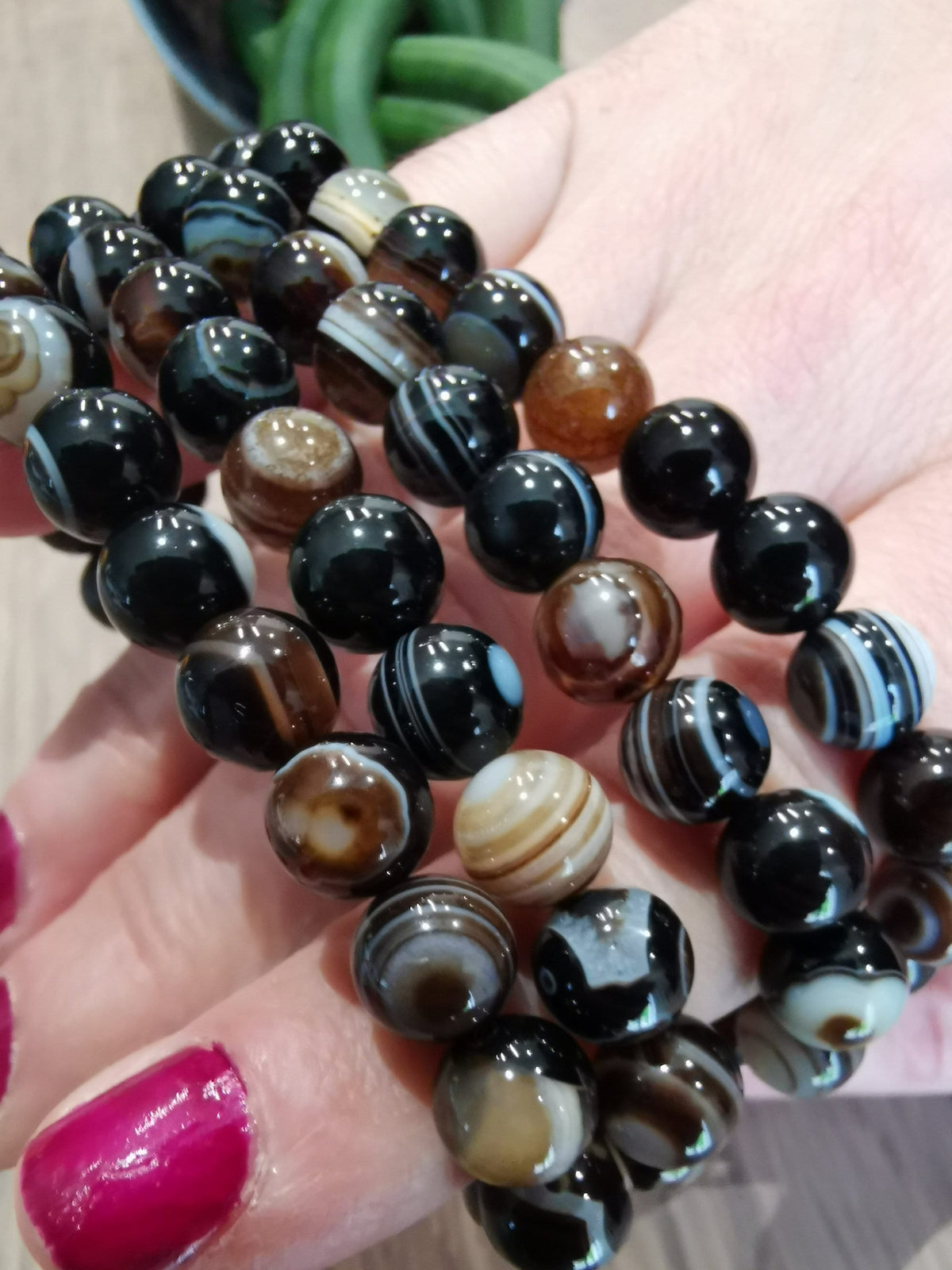 Ametista preta em banda, Pulseira feita à medida, Conta redonda de 8 mm
