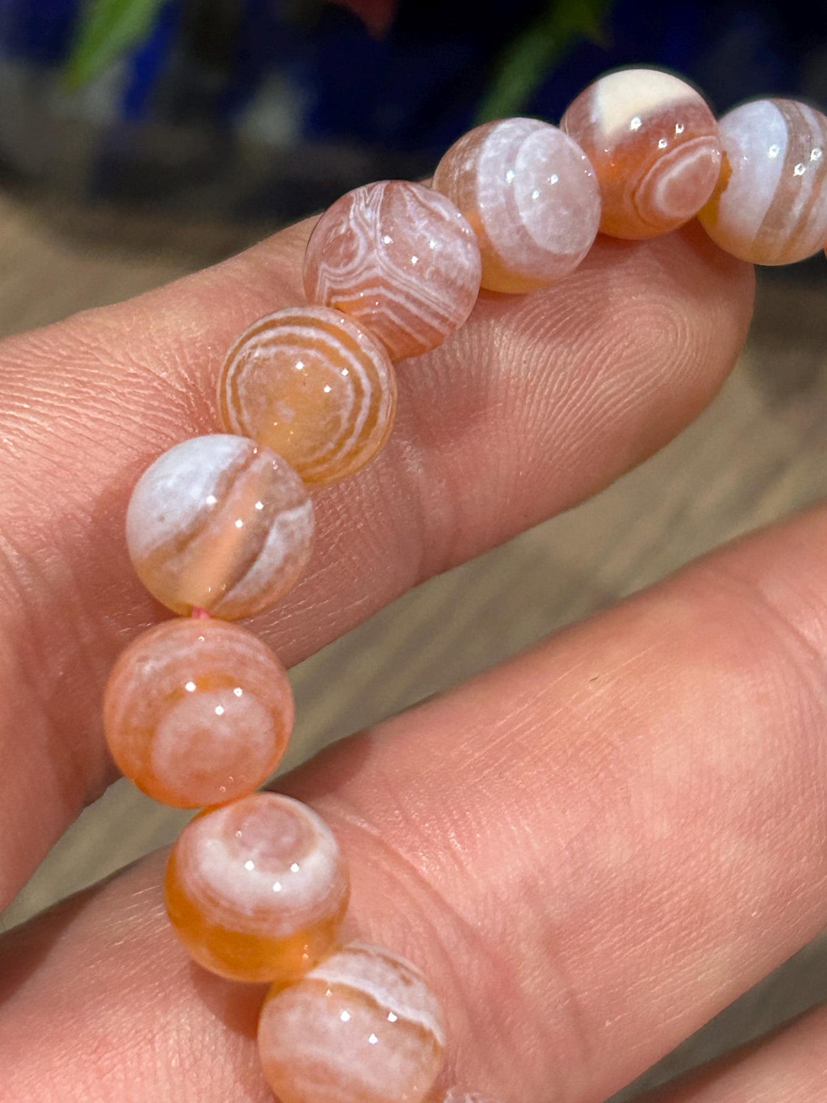 Botswanische Spitzenachat, maßgefertigtes Armband, runde 8-mm-Perle / Harmonie – Ausrichtung – Stärke