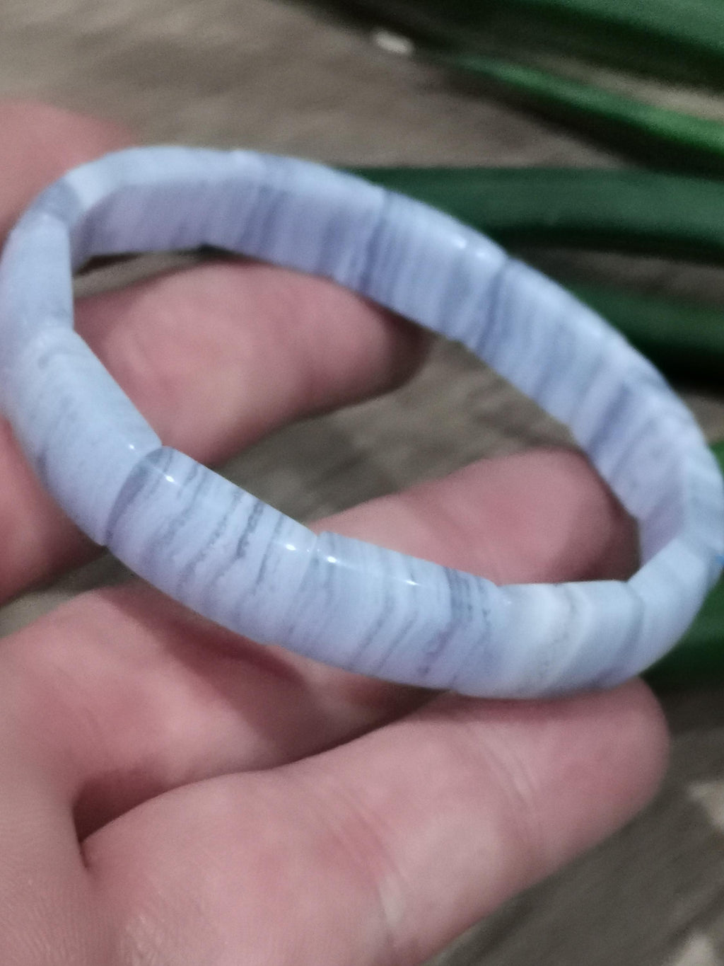 Agate BLUE LACE , Bracelet longueur 17.5 Cm  , Perle rectangle de 15/10 mm , Pierre naturelle USA
