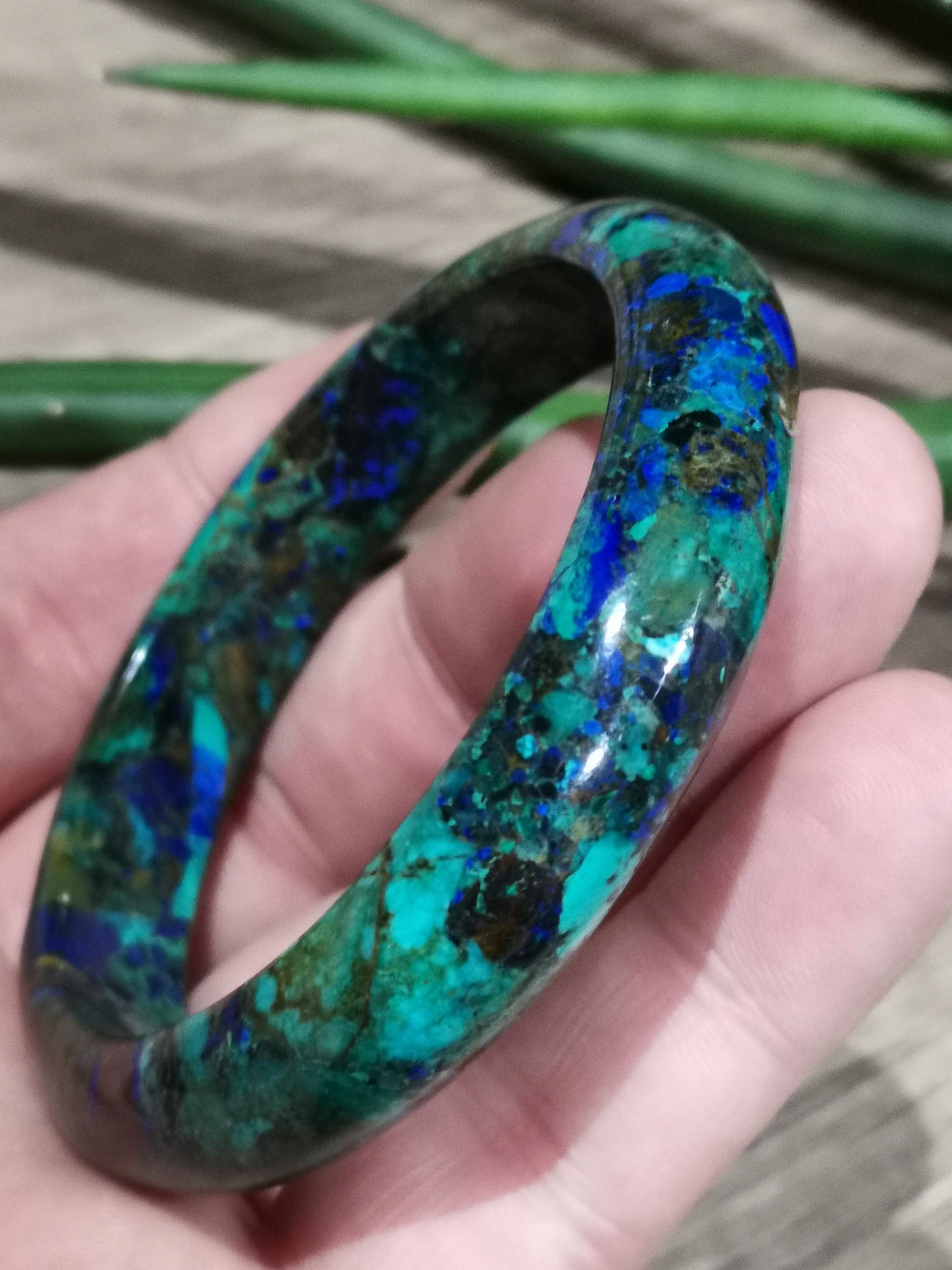 Bracciale RIGIDO tipo bangle in Azurrite e Malachite, Pietra naturale, Diametro 61 mm, Regali, Natale