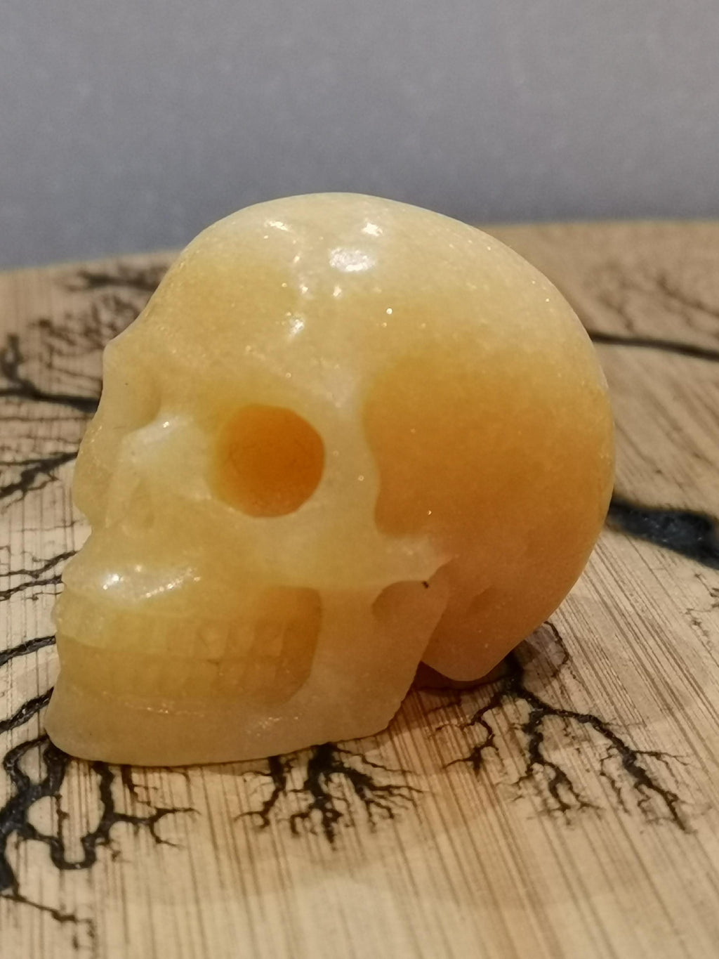 2' CALCITE gialla , teschio di pietra collezione / Litoterapia / Decorazione/ teschio Cranio