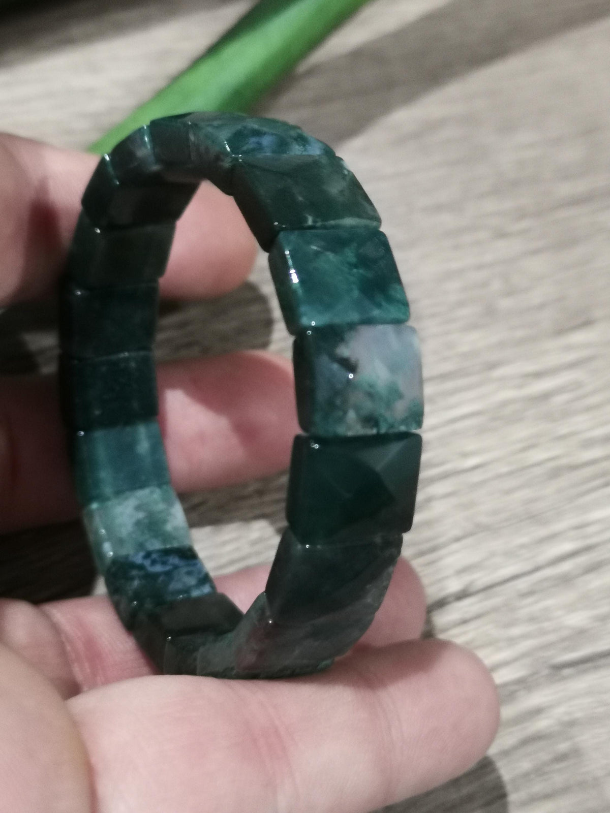 Musgo Ágata, Pulseira de Contas Quadradas Facetadas