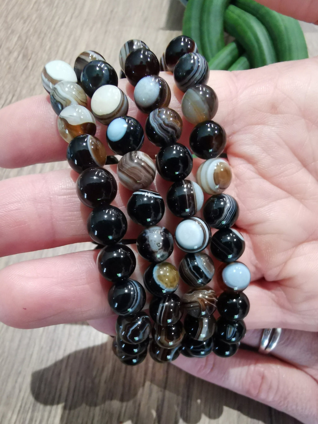 Agate Noir bande, Bracelet Sur Mesure , Perle Ronde de 8 Mm