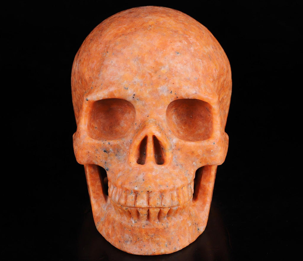 Calcite Orange / Sculpture en Crâne de pierre naturelle , couleur parfaite / Vanité / Memento Mori