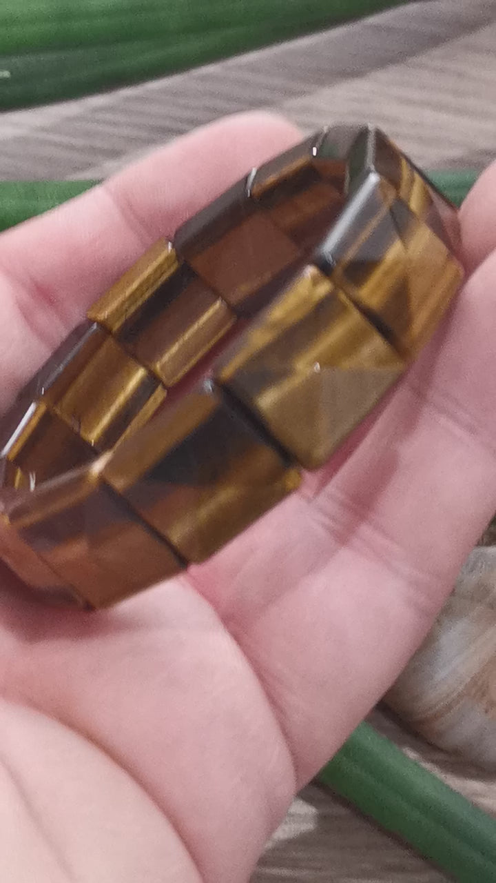 Olho de tigre amarelo, pulseira bonita e em grande formato quadrado de 16/16 mm, magnífica