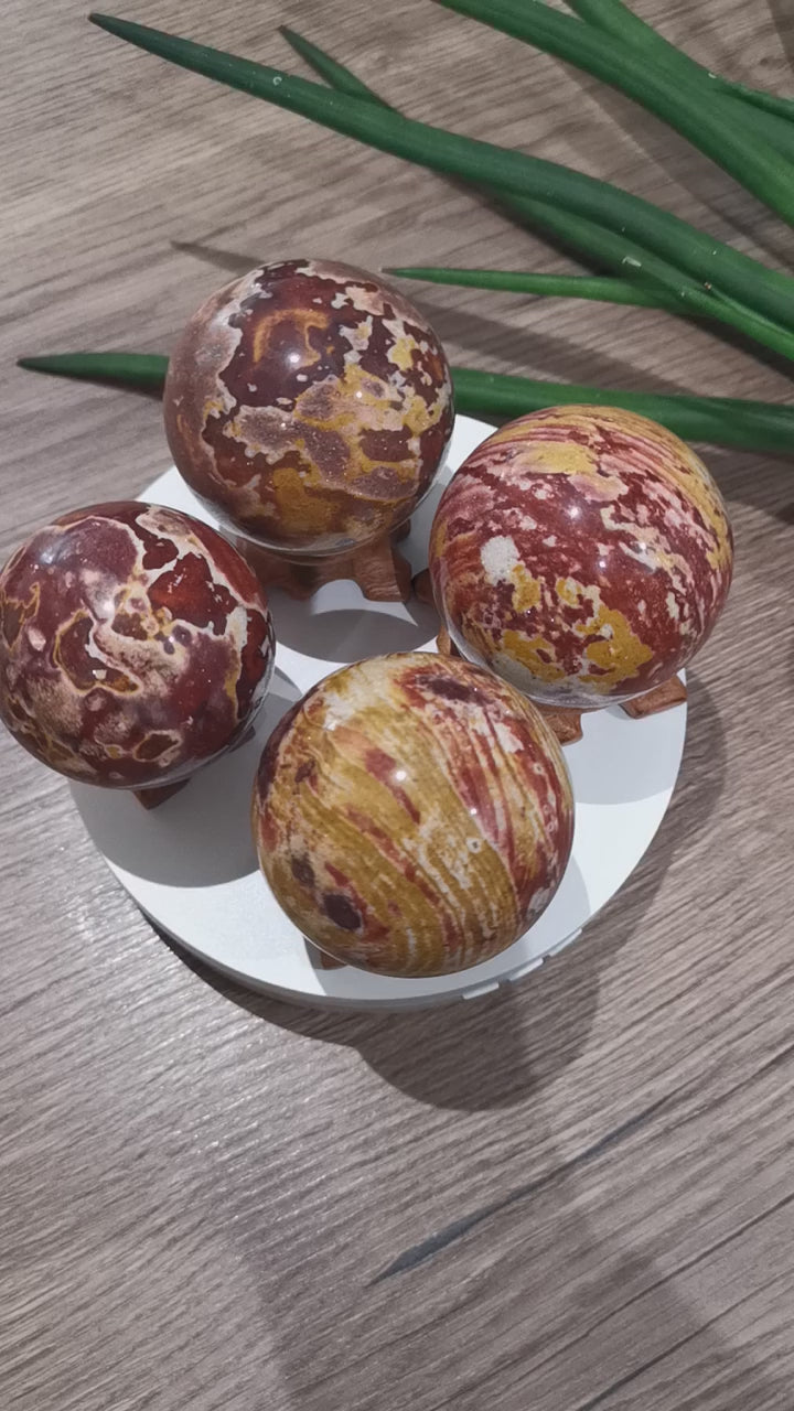 Van Gogh Jasper , Yellow , orange , red , natural stone carved into a Sphere , Collector's ball / Lithotherapy / Feng shui