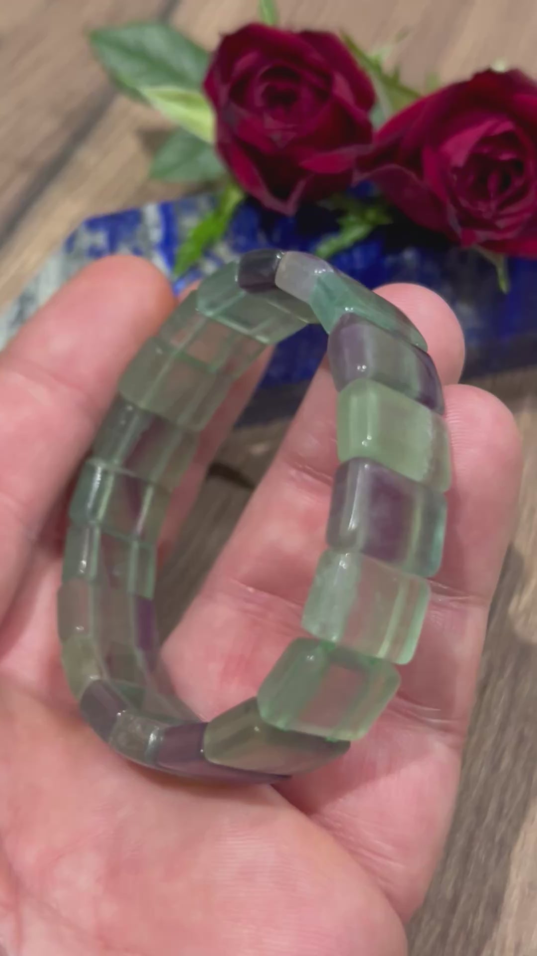 Pulsera de Fluorita Verde / violeta de China bien translúcida , Perla Rectangular / Longitud a medida