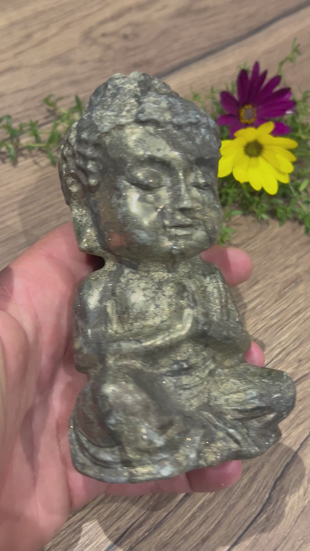 Pyriet uit Peru , Boeddha-sculptuur / standbeeld / Geslepen mineralen / Natuursteen / Feng Shui