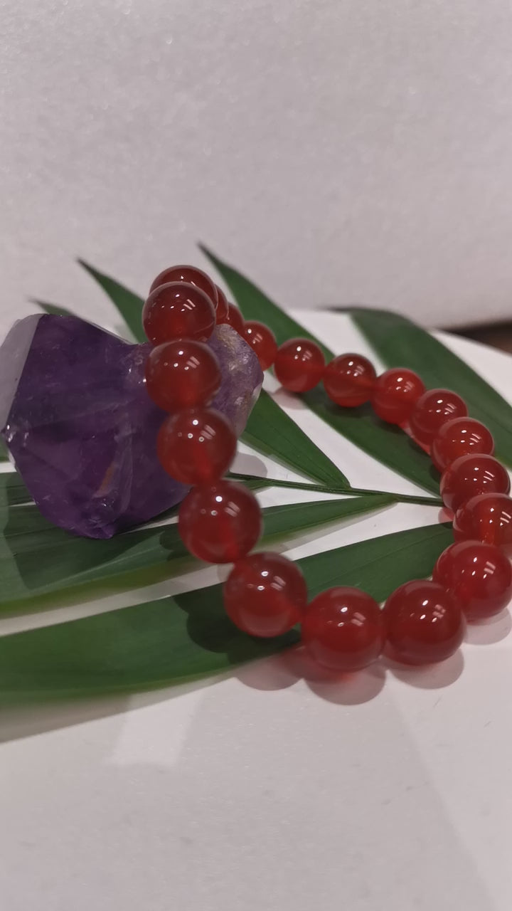 Ágata cornalina vermelho-alaranjada, pulseira de contas de 10 ou 8 mm, contas selecionadas em tons de vermelho