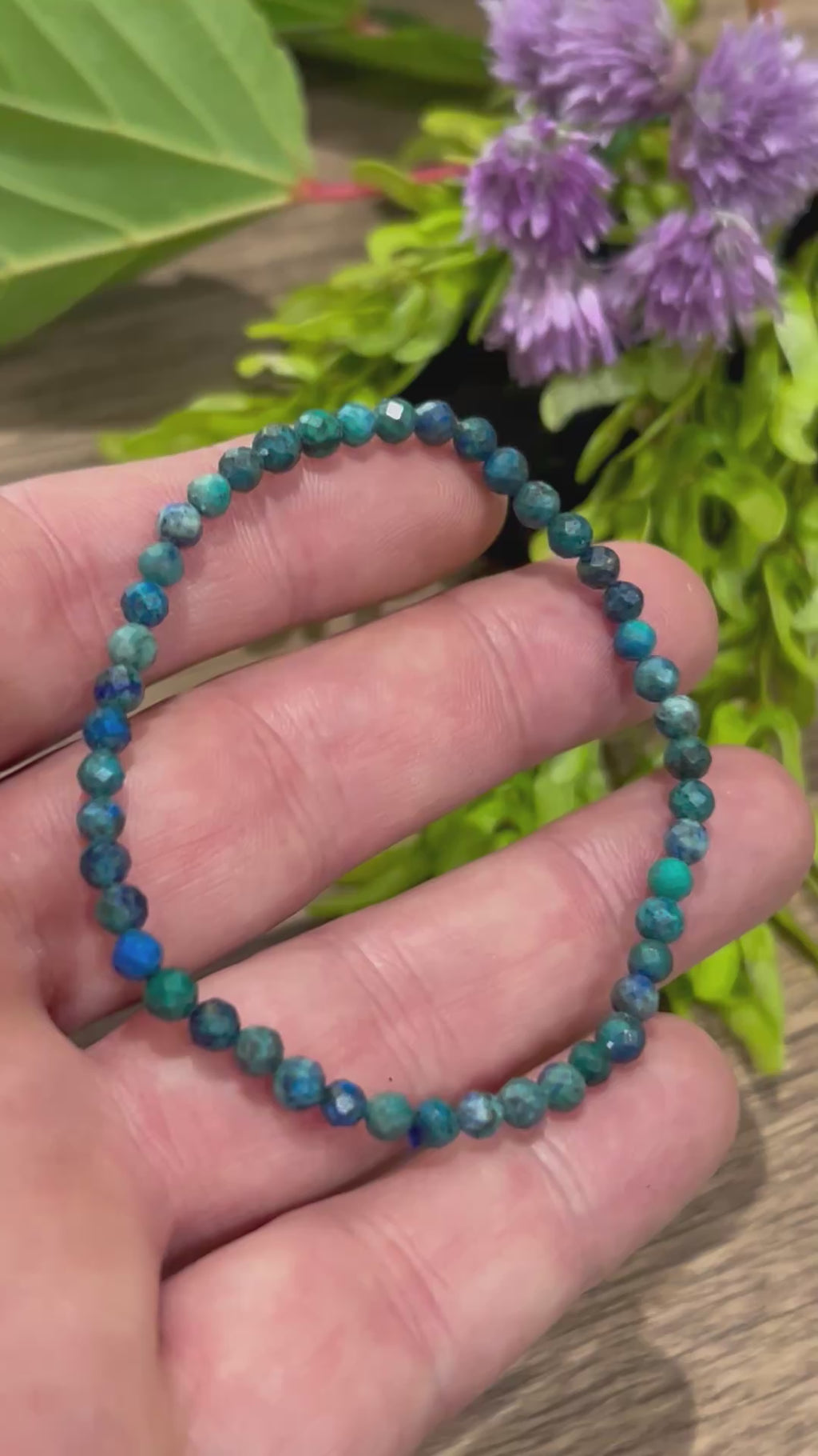 Crisocola Americana AA , Pulsera a medida a elegir , Perla redonda facetada de 4 mm / Piedra natural