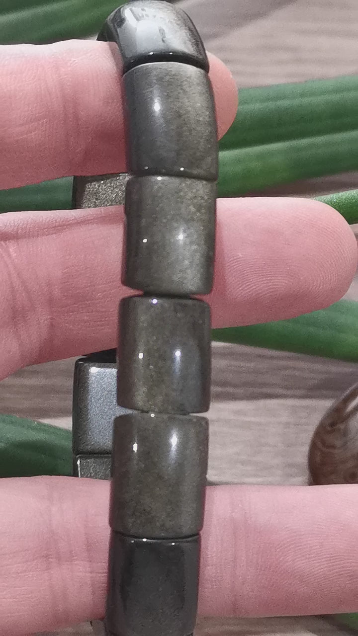 Zwarte obsidiaan, verguld met gouden glans, armband voor man/vrouw met halve maanparels / AA