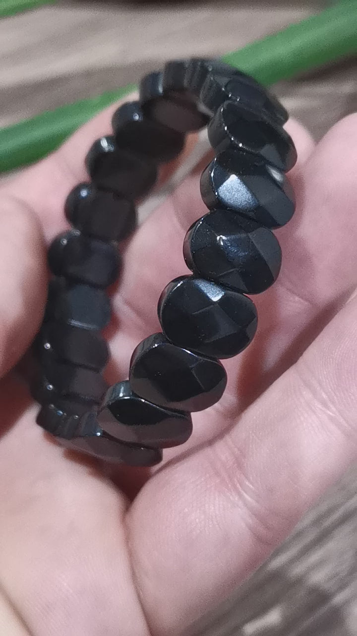 Obsidiana Preta ,  pulseira Sob Medida -> Pérola Oval Facetada AAA de 14 por 10 Mm
