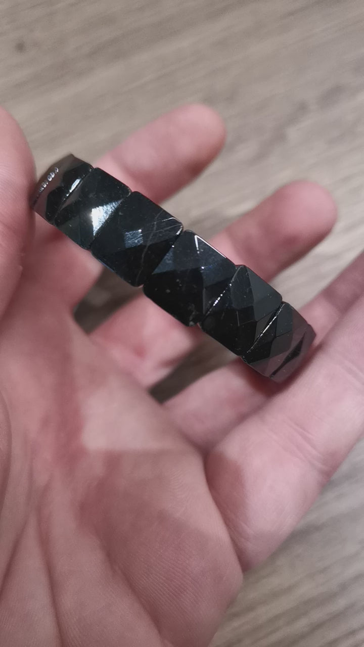 Turmalina Negra, pulseira de contas quadradas facetadas, qualidade Extra AA