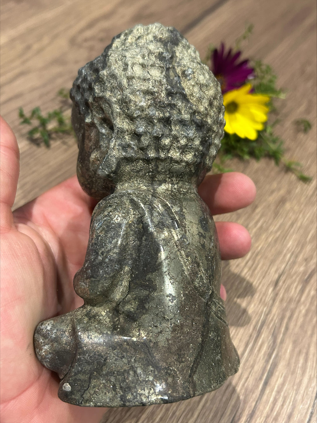Pyriet uit Peru , Boeddha-sculptuur / standbeeld / Geslepen mineralen / Natuursteen / Feng Shui