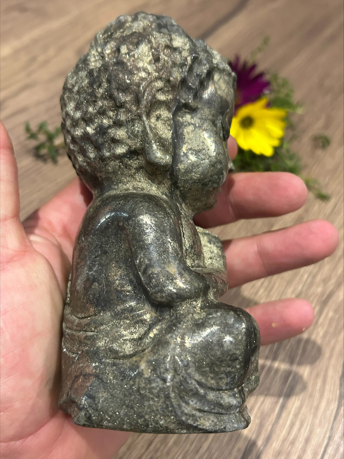 Pyriet uit Peru , Boeddha-sculptuur / standbeeld / Geslepen mineralen / Natuursteen / Feng Shui